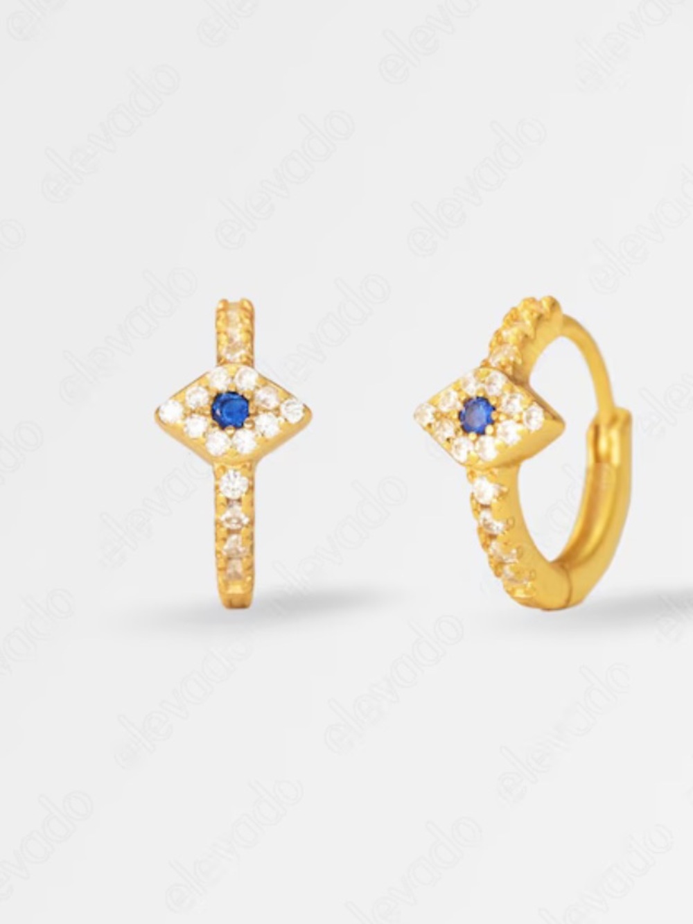 Tiny Evil Eye Huggie Hoop Gold Tone Earrings